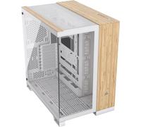 Corsair Case PC ATX Mid-Tower 6500X a doppia camera, vetro temperato panoramico, compatibile con scheda madre con connessione inversa, ventole non incluse, bianco/legno di bambù