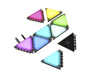 Corsair iCUE LC100 Pannelli luminosi per case, Mini-triangoli, Kit da 9 pannelli, 81 LED con diffusione della luce, Semplice collegamento con attacco magnetico, Lighting Node PRO incluso, Chiaro