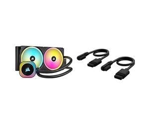 Corsair iCUE LINK H115i RGB Liquido CPU Raffreddatore Pacchetto - AIO da 280 mm - Due Ventole QX140 RGB - Hub di Sistema iCUE LINK - Cavi iCUE LINK Slim 200 mm Dritti/Sottile 90° - Nero