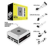 Corsair RM750, RM Serie, 750 Watt 80 Plus Gold Alimentatore ATX Interamente Modulare (Connettori EPS12V Tre, Bassa Rumorosità, Modalità Zero RPM) Bianco