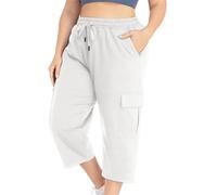 Corsaire - Pantaloni da donna di grandi dimensioni, eleganti, comodi, pantaloni con tasche multiple, pantaloni elasticizzati in vita, pantaloni con coulisse, pantaloni traspiranti, bianco, L