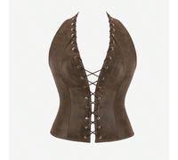 Corsetto con lacci superiore per donna, bustier aderente con collo a canottiera, corpetto vintage con stecche, adatto per esibizioni sul palco, maschere, Ognissanti, costumi da pirata, stile vintage d