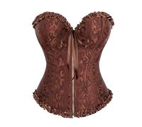 Corsetto, Corsetto da Corte alla Moda da Donna con Cerniera in Pizzo, Set di Indumenti Modellanti in Tinta Unita (Coffee, L)