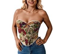 Corsetto da donna modellante con stampa floreale e lacci, top in stile francese, shapewear body per l'uso quotidiano e body selvaggio, beige., M