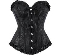Corsetto da donna modellante per il corpo, body da donna in pizzo con spalle scoperte, bustino con ossatura, corsetto overbust bodyshaper lingerie top body imbottitura per le donne, Nero , XL