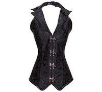 Corsetto da Donna - Nero Vintage Broccato Halter Colletto Gotico Corsetto Sexy Acciaio Ossa Vita Lunga Allenatore Corsetti Donne Steampunk Abbigliamento, Stile A, XXL