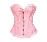 Corsetto da donna taglie forti con bustino disossato overbust shapewear lingerie floreale pizzo up volant bordo vita push up body costume, rosa, L