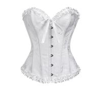 Corsetto da donna, taglie forti, con lacci, in raso, overbust, bianco, S