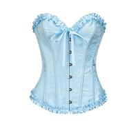 Corsetto da donna, taglie forti, con lacci, in raso, overbust, Blu, XL