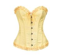 Corsetto da donna, taglie forti, con lacci, in raso, overbust, Giallo, L