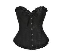 Corsetto da donna, taglie forti, con lacci, in raso, overbust, Nero , S