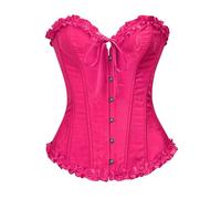 Corsetto da donna, taglie forti, con lacci, in raso, overbust, Rosa acceso, XXL