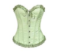Corsetto da donna, taglie forti, con lacci, in raso, overbust, Verde, L