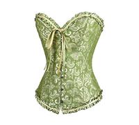 Corsetto Donna con Lacci Raso Bustier Elegante Senza Spalline Top Aderente Modellante Vita Sottile con Ricamo Floreale Gilet Fashion Abbigliamento Festa Clubwear Scollo Cuore Push Up (Green, S)