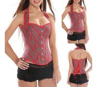 Corsetto Donna Tartan Vintage Elegante Corsetti Corsetto Donna Dimagrante Corsetto Donna Elegante Corsetto Per Matrimoni Carnevale Festa Da Ballo Cosplay (IT, Testo, XXL, Regular, Regular, Rosso)
