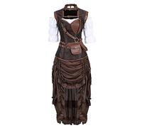 Corsetto in pelle da donna, stile vintage, retrò, 3 pezzi, set camicia con gonna alta-bassa da pirata (M)
