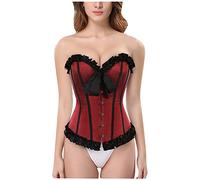 Corsetto Rosso E Nero Donna Satin Floreale Gotico Lingerie Pirata Medievale Corset Halloween Corpetto Modellante Retro Corsetti Dimagrante Bustier Corsage Bustini Push Up Elegante Stringivita Bustino