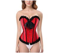 Corsetto Rosso E Nero Donna Satin Floreale Gotico Lingerie Pirata Medievale Corset Halloween Corpetto Modellante Retro Corsetti Dimagrante Bustier Corsage Bustini Push Up Elegante Stringivita Bustino
