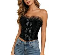 Corsetto scolpente da donna a vita sottile con legame annodato schiena in pizzo ghetta aderente senza spalline dimagranti elegante, Le Noir, XL