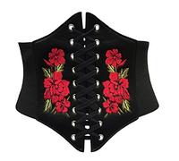 Corsetto stringi-vita elasticizzato, circonferenza ampia, disponibile nei colori rosso e bianco Black With Red Rose small