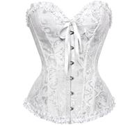 Corsetto vittoriano da donna - Bustino basco in jacquard floreale con volant in vita trainer con lacci e supporto per il petto in vita cincher push up body shaper donna rinascimentale shapewear, A03