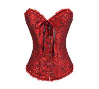 Corsetto vittoriano da donna - Bustino basco in jacquard floreale con volant in vita trainer con lacci e supporto per il petto in vita cincher push up body shaper donna rinascimentale shapewear, A07