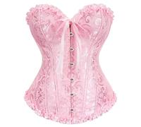 Corsetto vittoriano da donna - Bustino basco in jacquard floreale con volant in vita trainer con lacci e supporto per il petto in vita cincher push up body shaper donna rinascimentale shapewear, A05