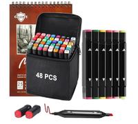 Corslet - Set di 60 pennarelli ad alcool con 2 diverse confezioni da 12 e 48 pennarelli alcolici, forniture artistiche per pennarelli per artisti con pennarello da 200 g/m²