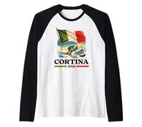 Cortina Vintage Ski Italia Alpi Sport Invernali Design Maglia con Maniche Raglan