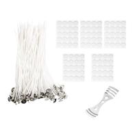 CORTNEY 100 Pezzi 10 cm Stoppini per Candele, 100 Pezzi Adesivi, 1 Supporti Stoppino in Metallo, Stoppino in Cotone Naturale per DIY Candele per Fare