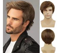 Corto Dritto Capelli Sintetici Uomo Marrone Mix Biondo Parrucca Lato Parte Botti