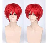 Corto ondulato rosso argento grigio chiaro oro giallo verde verde rosa viola arancione peli sintetici Bianca parrucca cosplay universale +wigcap 6 (Colore : 6)