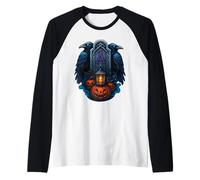 Corvi e Zucche Halloween Vichingo Pietra Runica Rune Norrene Maglia con Maniche Raglan