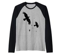 Corvi o Corvi in Volo Silhouette Minimalista Maglia con Maniche Raglan
