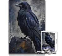 Corvo appollaiato su una roccia, arte digitale per adulti, puzzle da 1000 pezzi, gioco educativo e divertente, attività di apprendimento, regalo perfetto e premuroso per ogni occasione, 38x52cm