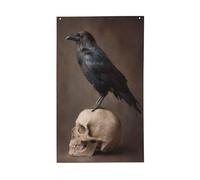 Corvo appollaiato sulla cima di un teschio bandiere per la casa, 3 x 1,5 m, striscione di auguri stagionale con occhielli per interni ed esterni, decorazioni per la casa per feste