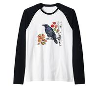 Corvo Camicia Corvo posatoio in Un Albero di Betulla per Gli Amanti degli Uccelli Maglia con Maniche Raglan