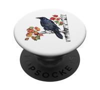 Corvo camicia corvo posatoio in un albero di betulla per gli amanti degli uccelli PopSockets PopGrip Adesivo