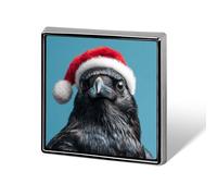 Corvo che indossa cappello di Babbo Natale su blu spille e spille unisex quadrato leggero bavero distintivo gioielli per abbigliamento scialle cappello