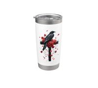 Corvo con rose su una croce - Gotico Bicchiere termico in acciaio inox doppia parete