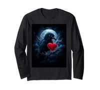 Corvo Cuore Luna Uomo Gotico Cupo Donna Corvo Nero Maglia a Manica