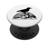 Corvo in piedi su teschio corona merlo corvo uccello PopSockets PopGrip Adesivo