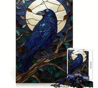 Corvo in vetrata sotto la luna, puzzle da 1000 pezzi per adolescenti, sfida per la mente, divertimento condiviso, taglio netto, calda sorpresa 38x26cm