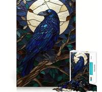 Corvo in vetrata sotto la luna, puzzle da 1000 pezzi per adolescenti, sfida per la mente, divertimento condiviso, taglio netto, calda sorpresa 38x26cm