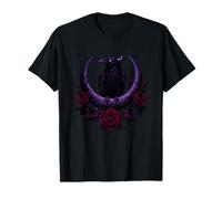 Corvo Mistico sulla Luna Crescente Viola con Rose Maglietta
