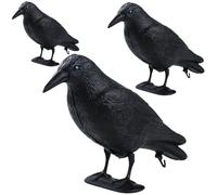 Corvo Nero in Plastica Spaventapasseri, Dimensioni 35x12x22 cm, Con Paletto e Gancio, Spaventa Piccioni e Uccelli, Ideale per Balcone e Giardino, Confezione da 3 Pezzi