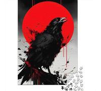 Corvo Nero Puzzle 1000 Pezzi Carta per Adulti Cerchio Rosso Gioco di Puzzle 1000 Pezzi Decorazione Casa 70x50cm/1000pcs