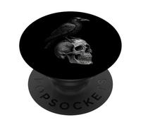 Corvo su teschio, stile gotico, vintage, incisione, arte scura PopSockets PopGrip Adesivo