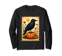 Corvo sulla zucca sotto il sole con fiori Maglia a Manica