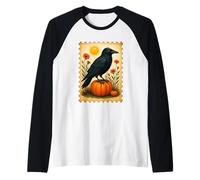 Corvo sulla zucca sotto il sole con fiori Maglia con Maniche Raglan